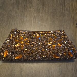 Source Unknown Brown Beaded Clutch